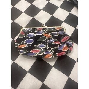 Vintage Black Floral Kiss Clasp Coin Pouch Clutch Evening Bag Cosmetic Makeup